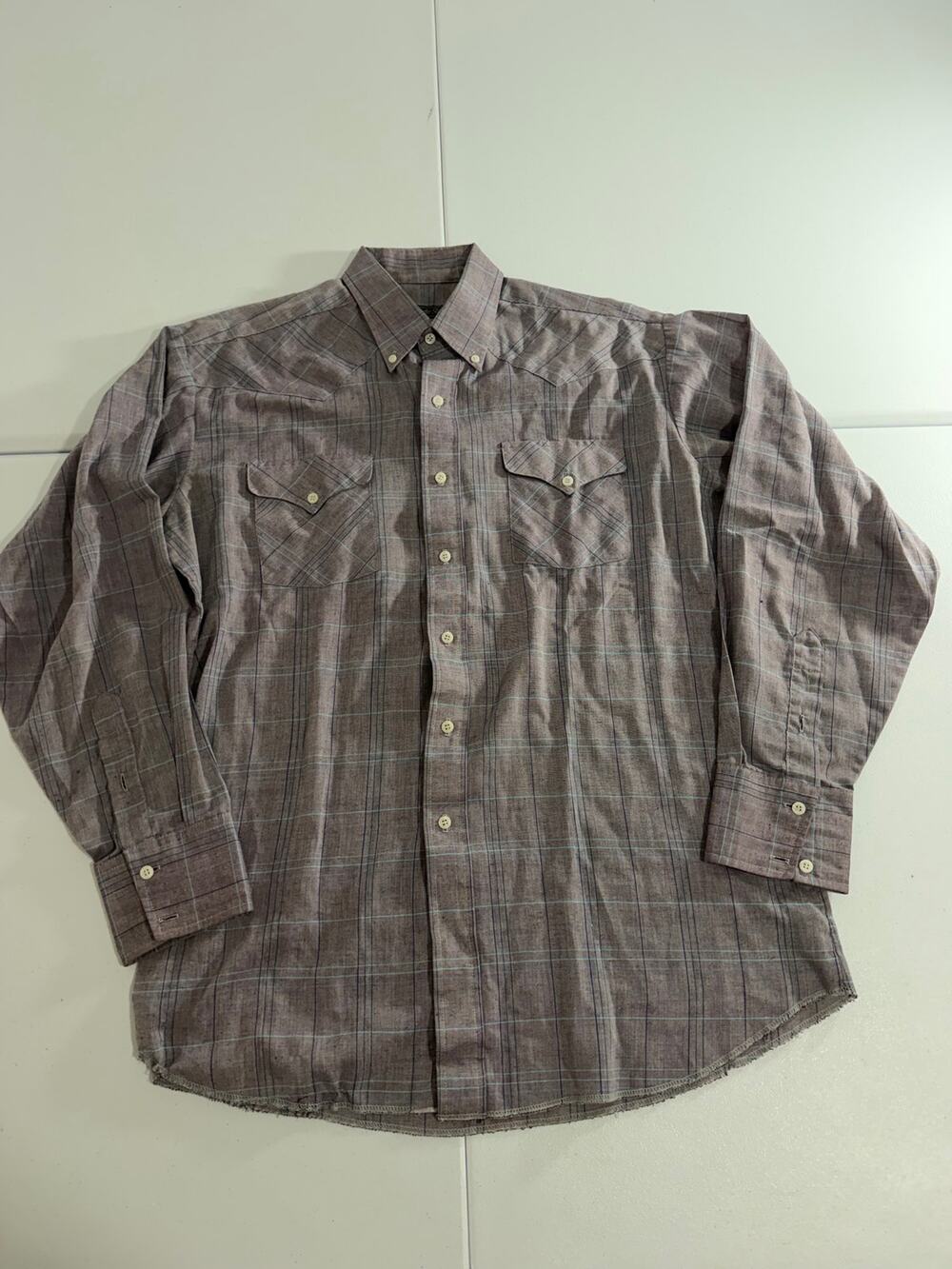 Panhandle Slim Western Shirt Mens 17-36 Gray Plaid Pearl Snap Long Sleeve